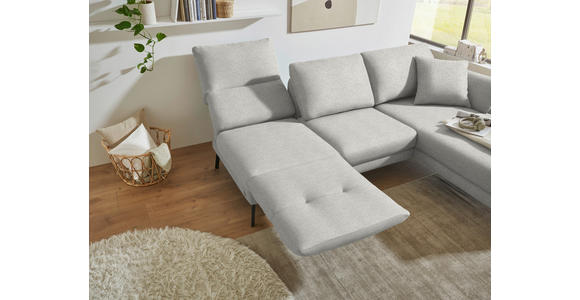 ECKSOFA  in Flachgewebe Silberfarben Armteilverstellung, Relaxfunktion, Drehsitzfunktion  255-365/175-224 cm  - Silberfarben/Schwarz, Design, Textil/Metall (255-365/175-224cm) - Dieter Knoll