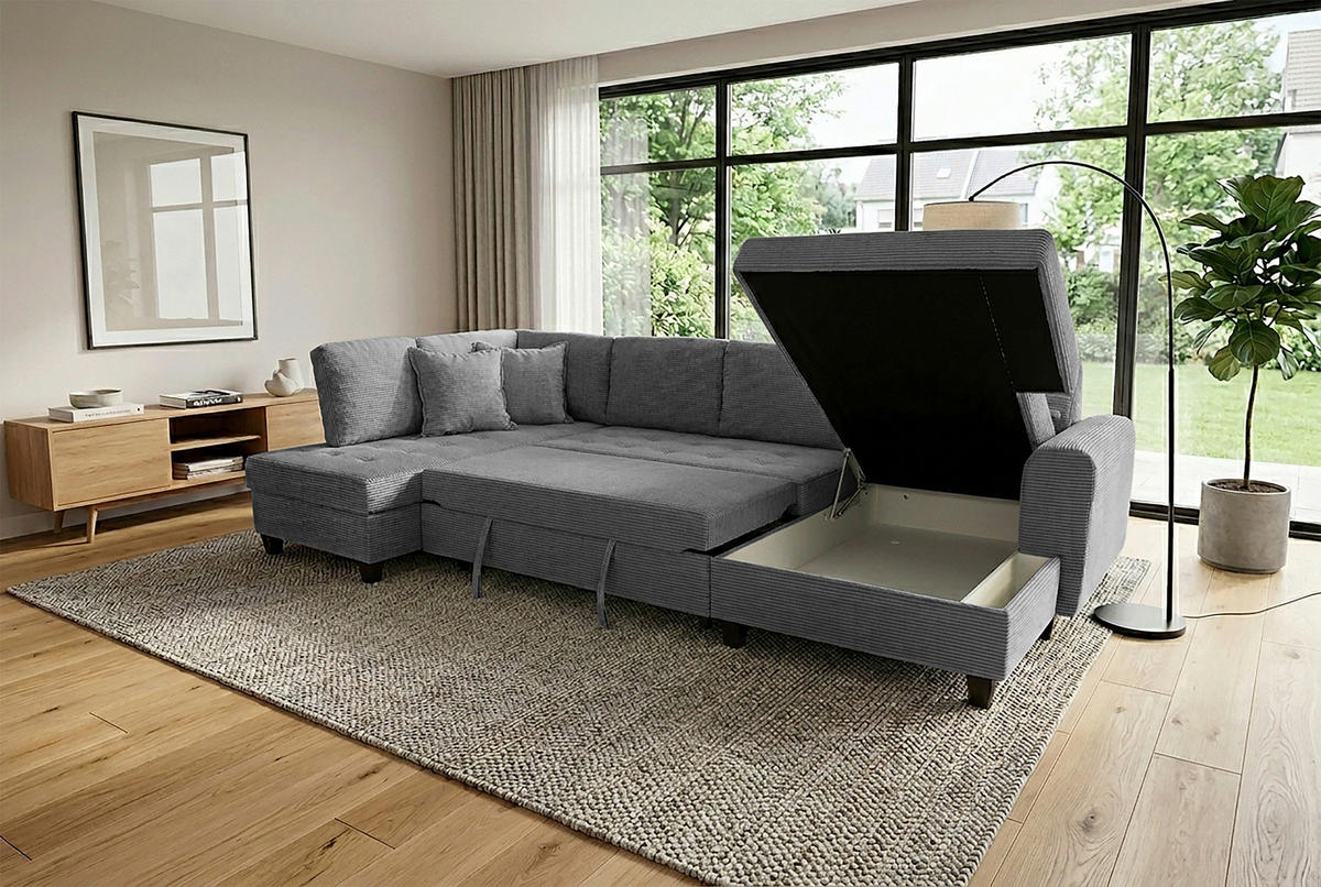 WOHNLANDSCHAFT MORITZ Grau Cord  - Grau, Trend, Textil (178/324/155cm) - P & B