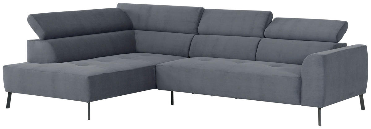 ECKSOFA in Feincord Blaugrau  - Blaugrau/Schwarz, Design, Textil/Metall (205/280cm) - MID.YOU