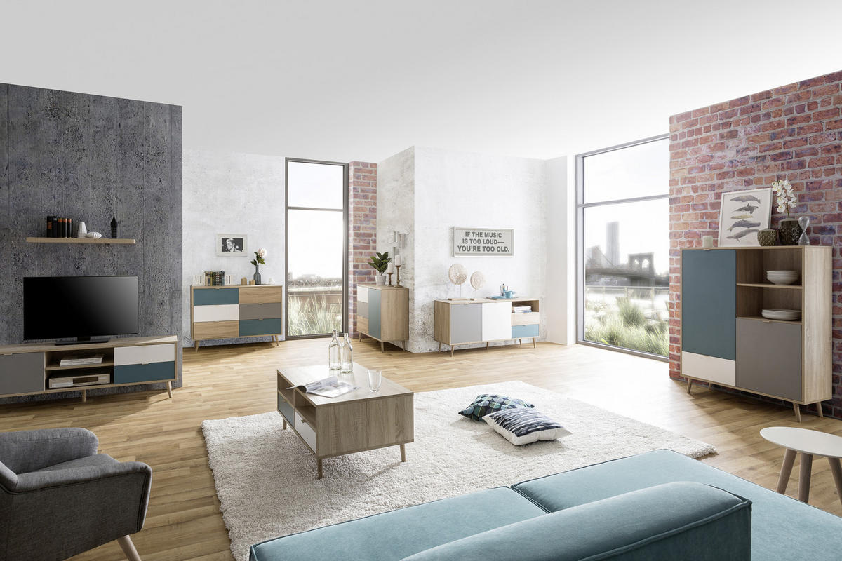HIGHBOARD  in 103/139/40 cm  - Eichefarben/Petrol, Trend, Holzwerkstoff (103/139/40cm) - MID.YOU