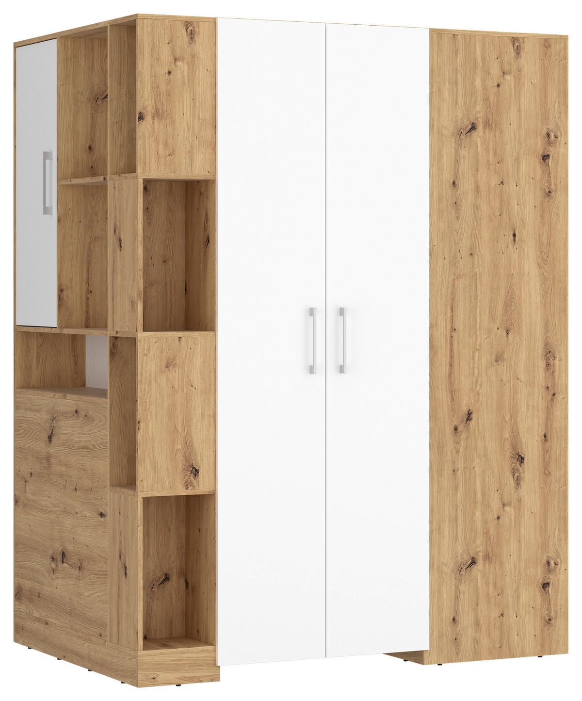 ECKSCHRANK 120/205/150 cm Weiß, Eiche Artisan  - Alufarben/Weiß, MODERN, Holzwerkstoff (120/205/150cm) - Ondega