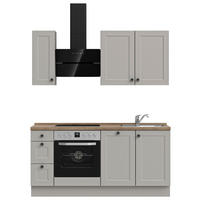 KÜCHENBLOCK 180 cm   in Grau, Eiche dunkel  - Eiche dunkel/Schwarz, MODERN, Holzwerkstoff/Metall (180cm) - Nobilia