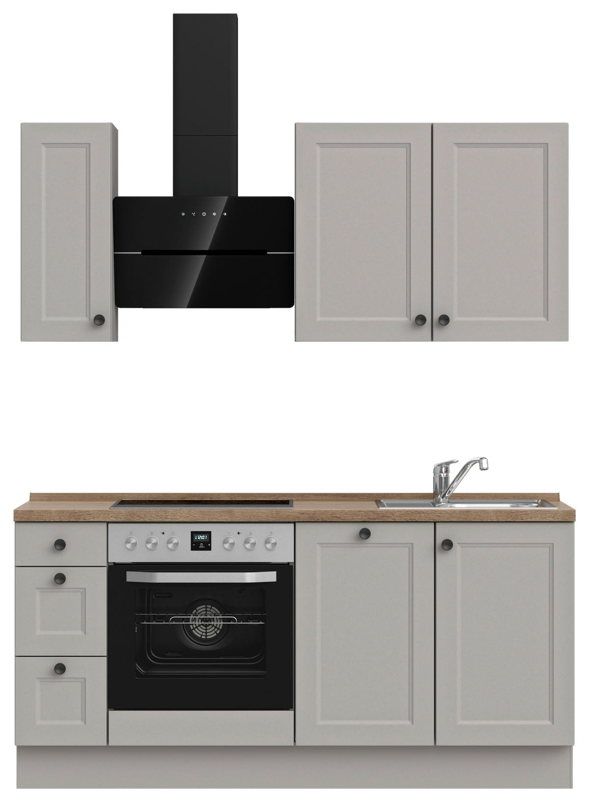 KÜCHENBLOCK 180 cm   in Grau, Eiche dunkel  - Eiche dunkel/Schwarz, MODERN, Holzwerkstoff/Metall (180cm) - Nobilia