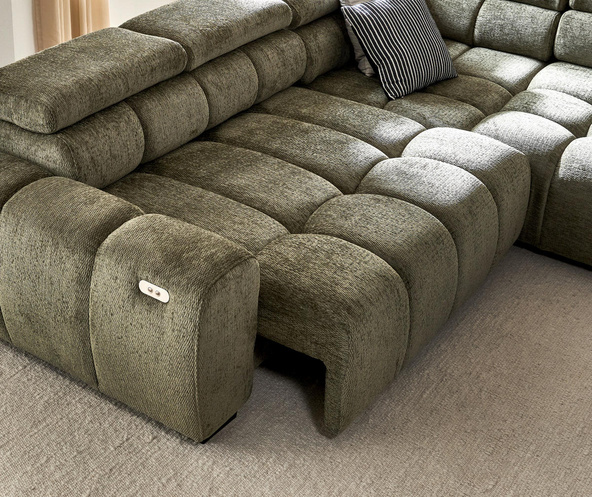 ECKSOFA inkl. Funktionen Ottomane rechts  Olivgrün Webstoff  - Schwarz/Olivgrün, MODERN, Kunststoff/Textil (297/205cm) - Welnova
