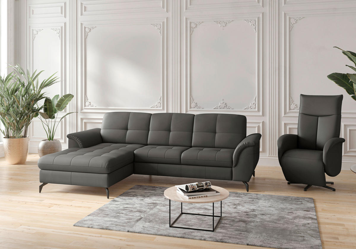 ECKSOFA in Echtleder Schwarz  164/262 cm  - Schwarz, MODERN, Leder/Metall (164/262cm) - Sit & More