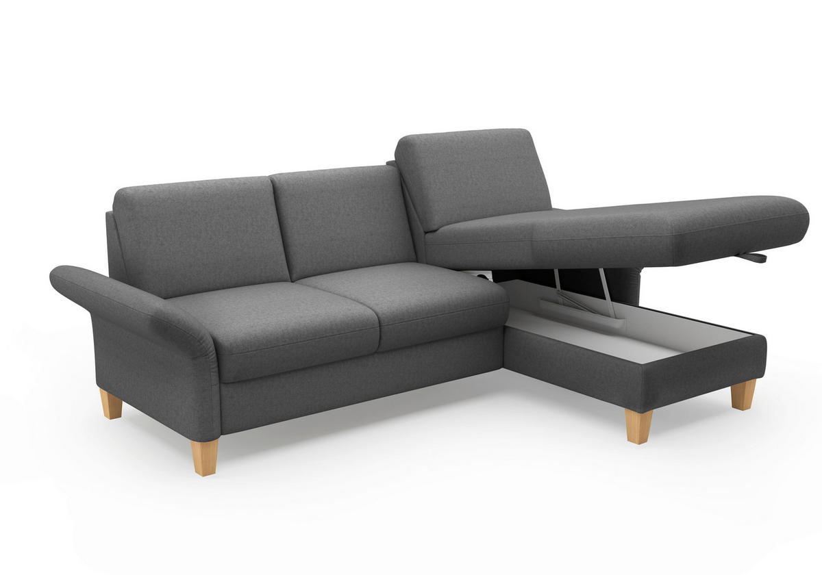 ECKSOFA ROCHELLE E Dunkelgrau Flachgewebe  - Eichefarben/Dunkelgrau, KONVENTIONELL, Holz/Textil (251/164cm) - Sit & More
