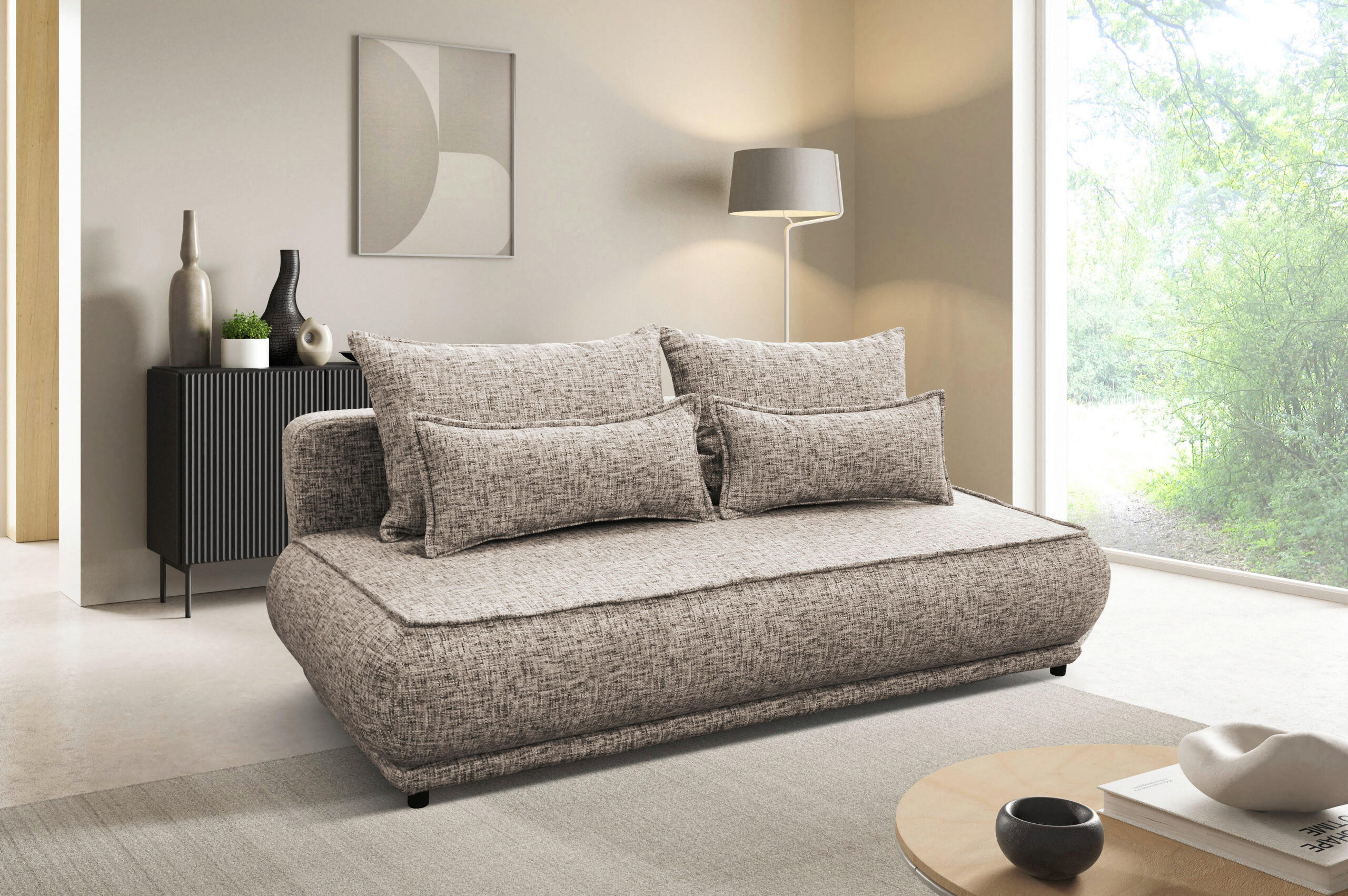 SCHLAFSOFA in Plüsch Hellbraun  - Hellbraun/Beige, Design, Kunststoff/Textil (214/96/105cm) - MID.YOU