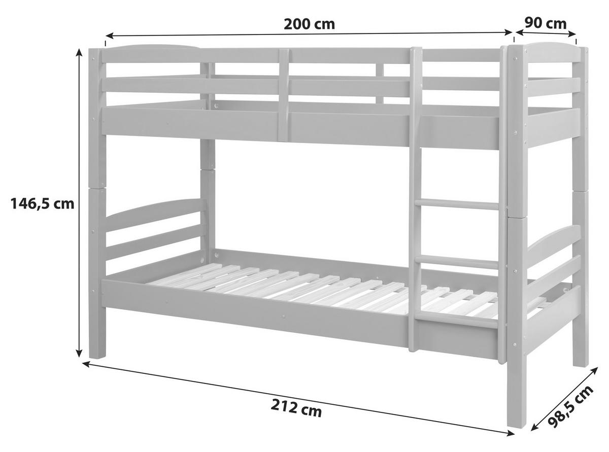 ETAGENBETT 90/200 cm Grau  - Grau, Modern, Holz (90/200cm) - MID.YOU