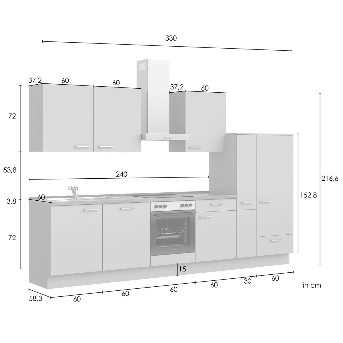 KÜCHENBLOCK Frame 330 cm  in Eichefarben, Beigebraun  - Edelstahlfarben/Eichefarben, MODERN, Holzwerkstoff/Metall (330cm) - Nobilia