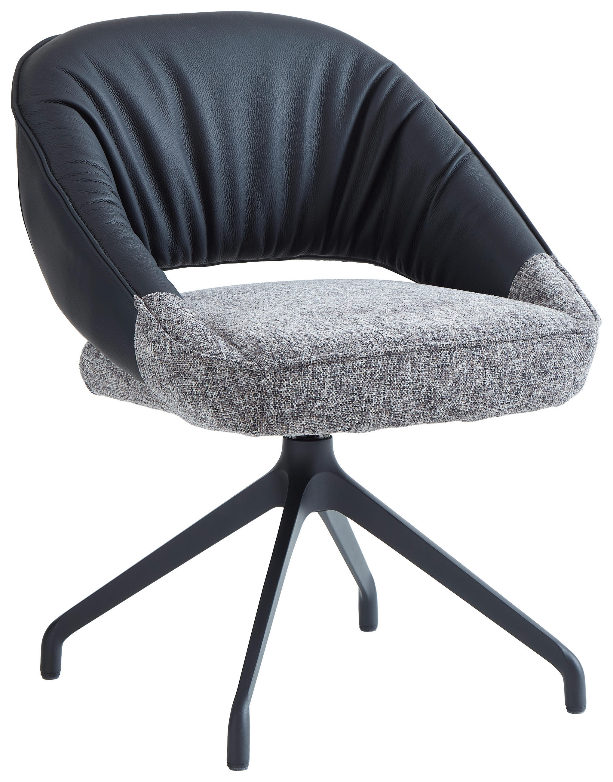 ARMLEHNSTUHL  Sitzfläche 360° drehbar, automatische Rückholfunktion Leinenoptik Echtleder  Grau, Schwarz  - Schwarz/Grau, Design, Leder/Textil (60/81/63.5cm) - Dieter Knoll