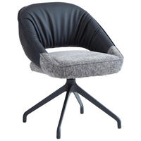 ARMLEHNSTUHL  Sitzfläche 360° drehbar, automatische Rückholfunktion Leinenoptik Echtleder  Grau, Schwarz  - Schwarz/Grau, Design, Leder/Textil (60/81/63.5cm) - Dieter Knoll