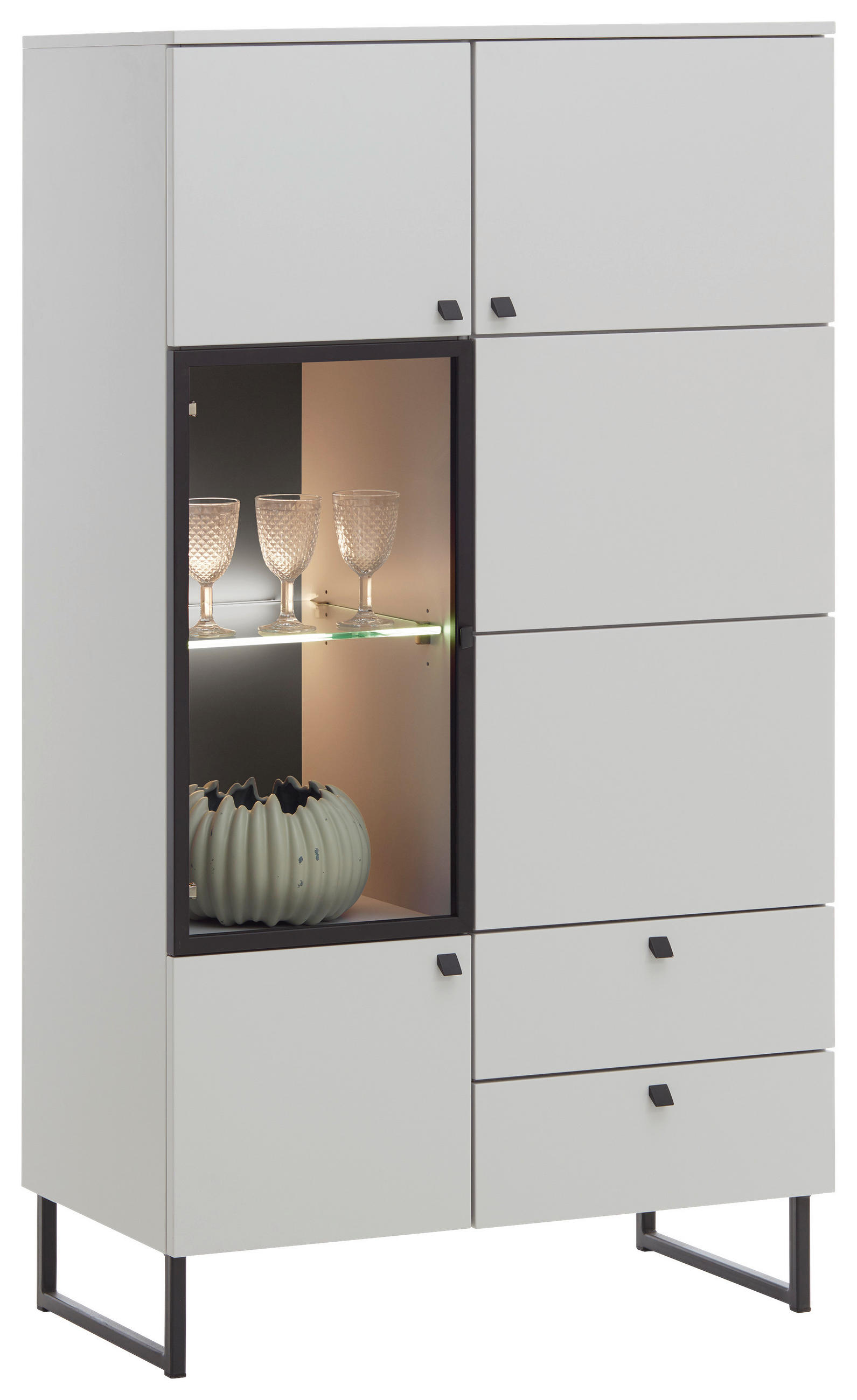 VITRINE in Schwarz, Grauweiss  - Schwarz/Grauweiss, Lifestyle, Glas/Holzwerkstoff (86/158/42cm) - Valdera