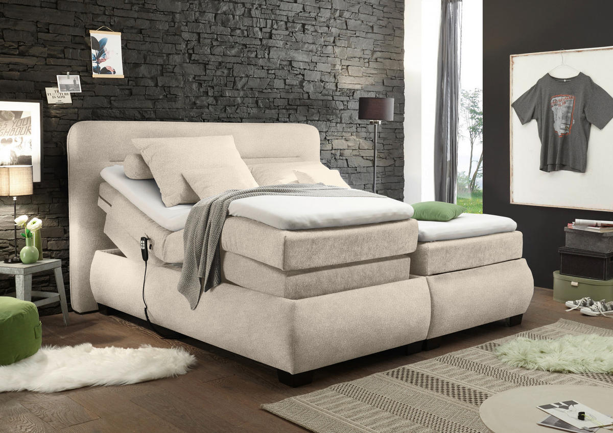 BOXSPRINGBETT 180/200 cm  in Sandfarben  - Sandfarben/Schwarz, Konventionell, Kunststoff/Textil (180/200cm) - MID.YOU