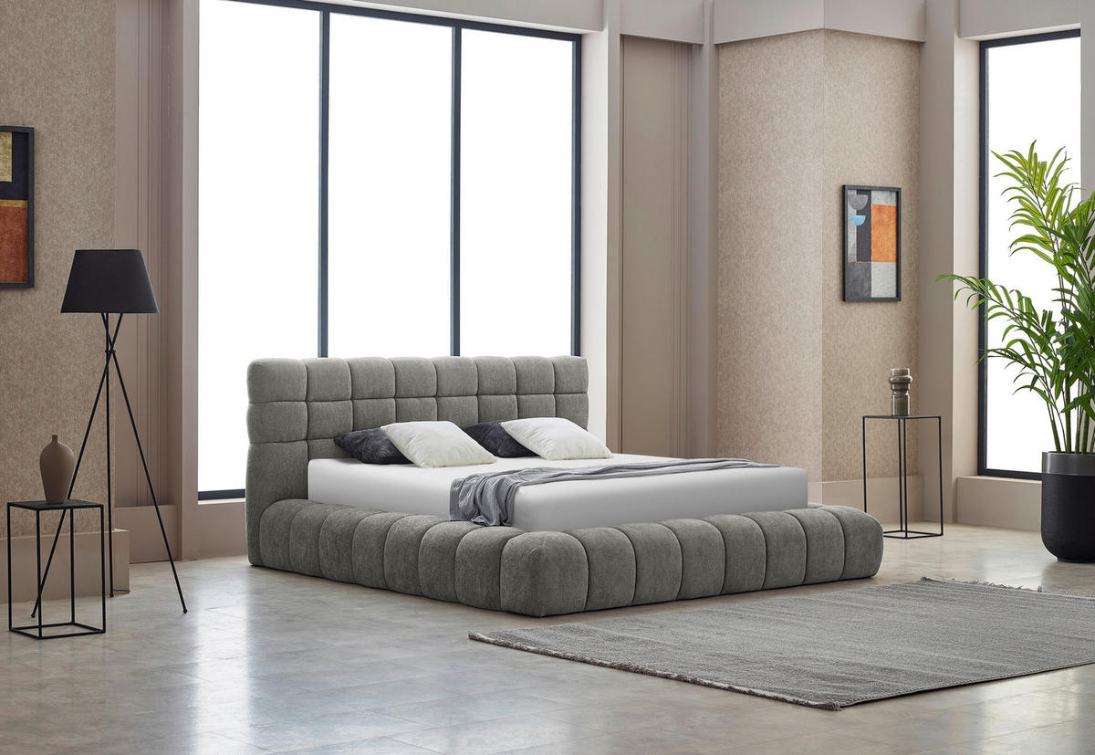 POLSTERBETT Lattenrost, gepolstertes Kopfteil, Bettkasten 180/200 cm  in Grau  - Blau/Schwarz, MODERN, Kunststoff/Textil (180/200cm) - Livetastic