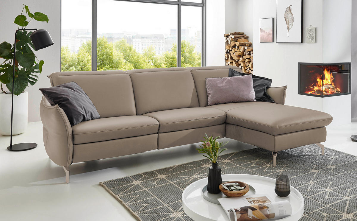 ECKSOFA in Lederlook (vegan) Hellgrau  233/179 cm  - Hellgrau/Nickelfarben, MODERN, Textil/Metall (233/179cm) - Livetastic
