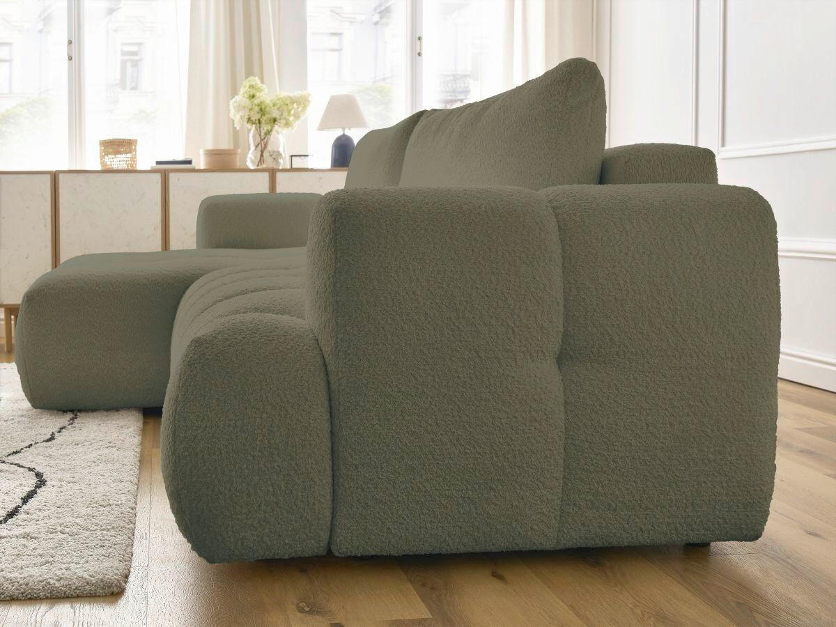 ECKSCHLAFSOFA FUJI Bouclé Grün  inkl.  - Schwarz/Grün, MODERN, Kunststoff/Textil (160/292cm)