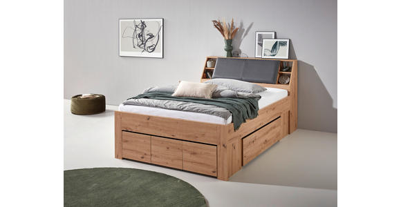STAURAUMBETT 140/200 cm in Eiche Artisan - Eiche Artisan/Grau, KONVENTIONELL, Holzwerkstoff/Textil (140/200cm) - Carryhome