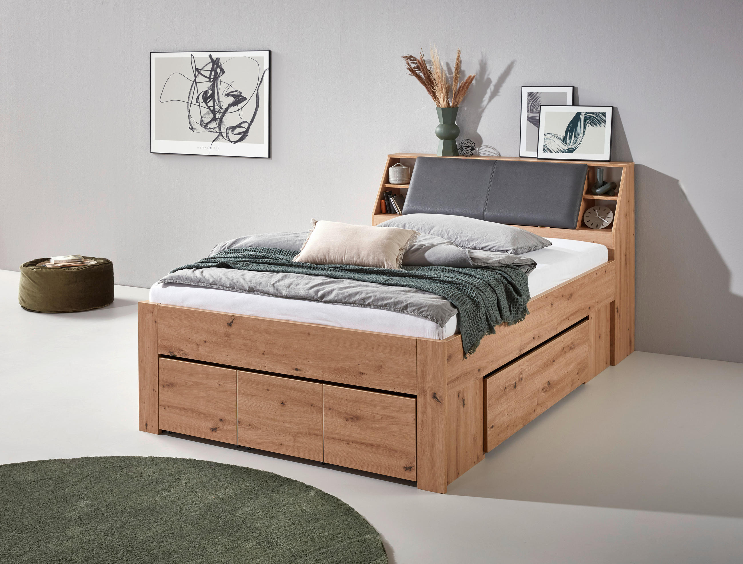 STAURAUMBETT 140/200 cm  in Eiche Artisan  - Eiche Artisan/Grau, KONVENTIONELL, Holzwerkstoff (140/200cm) - Boxxx