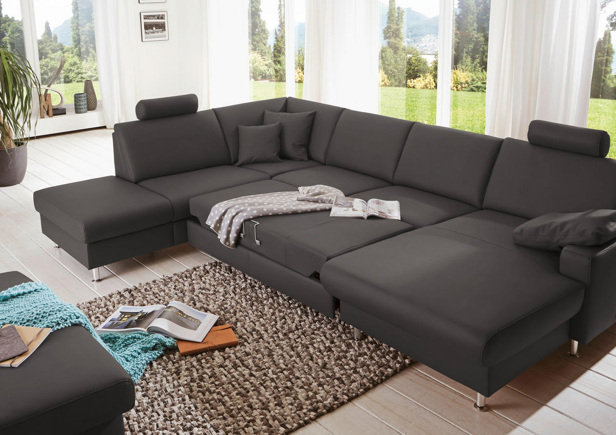 WOHNLANDSCHAFT in Echtleder Grau  - Alufarben/Grau, Design, Leder/Metall (233/339/165cm) - Beldomo Premium
