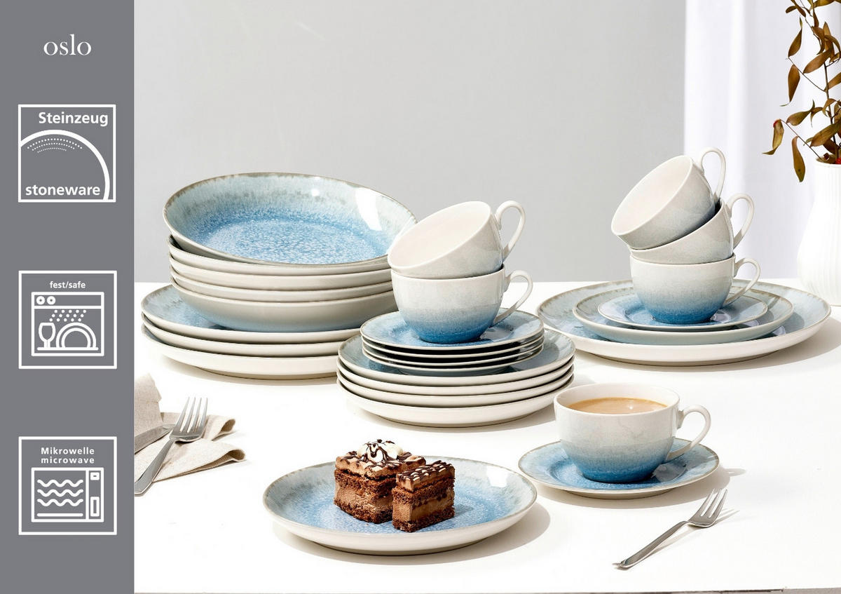 KAFFEESERVICE Blau, Creme Oslo 18-teilig  - Blau/Creme, KONVENTIONELL, Keramik (29/21,5/24cm) - Ritzenhoff Breker