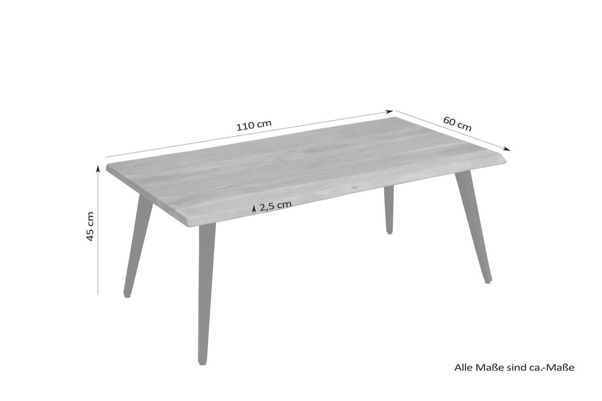 COUCHTISCH Akazie vollmassiv 110/60/45 cm rechteckig Schwarz, Akaziefarben  - Schwarz/Akaziefarben, MODERN, Holz/Metall (110/60/45cm) - MID.YOU