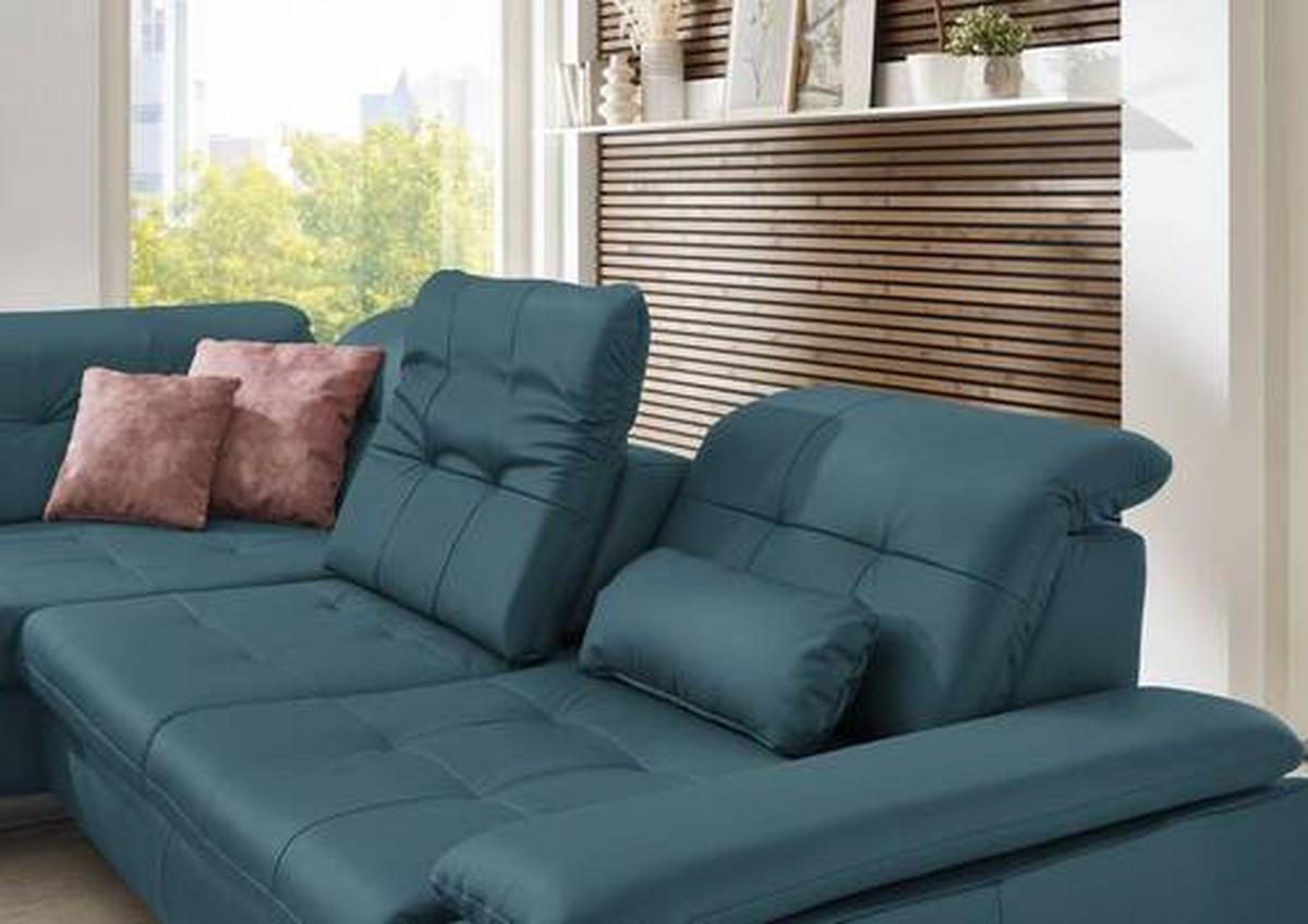 ECKSOFA in Echtleder Blau  - Blau, Basics, Leder/Metall (211/309cm) - Beldomo Speed