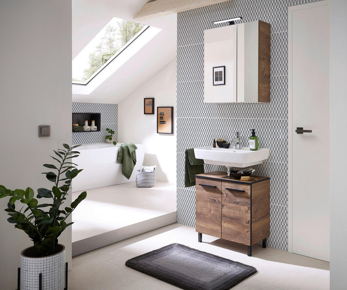 WASCHBECKENUNTERSCHRANK 60/53/33 cm  - Eichefarben/Schwarz, Design, Holzwerkstoff (60/53/33cm) - Xora