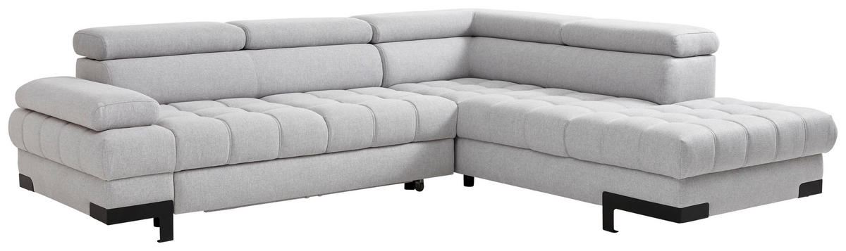 ECKSOFA in Webstoff Silberfarben  - Silberfarben/Schwarz, Modern, Textil/Metall (263/223cm) - Welnova
