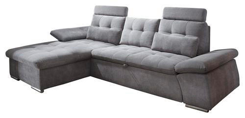 ECKSOFA Dunkelgrau Mikrovelours  - Dunkelgrau/Silberfarben, KONVENTIONELL, Kunststoff/Textil (170/268cm) - MID.YOU