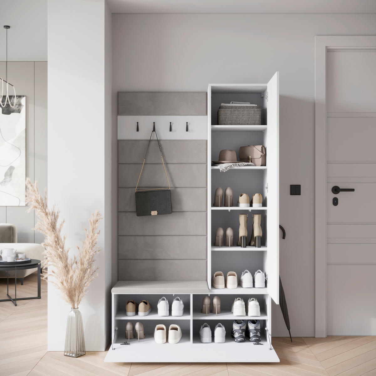 HALLMÖBEL  i 115/192/37,5 cm  - vit/vit högglans, Design, trämaterial (115/192/37,5cm) - Livetastic