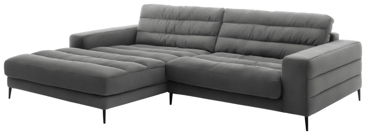 ECKSOFA in Cord Grau  - Schwarz/Grau, Design, Textil/Metall (207/296cm) - Dieter Knoll