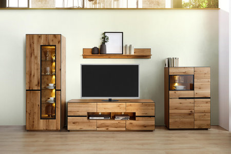 Wohnwand Wildeiche Teilmassiv Soft Close System