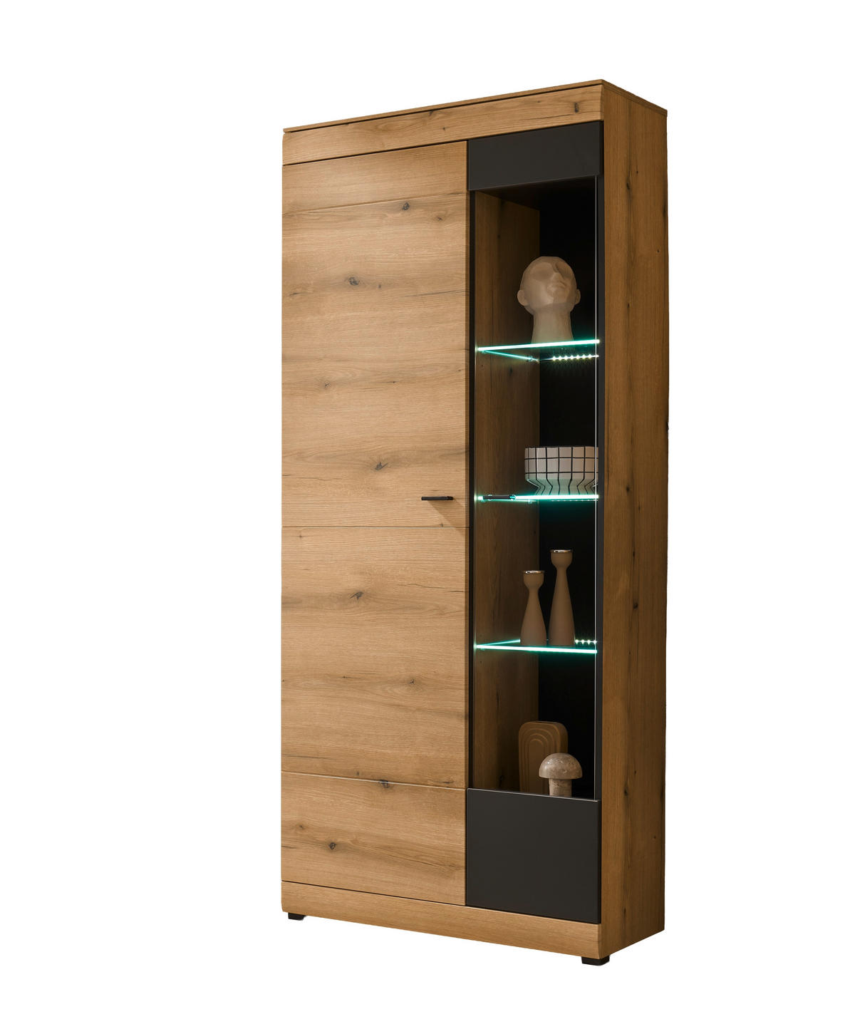 VITRINE  in Graphitfarben, Eichefarben - Eichefarben/Schwarz, Design, Holzwerkstoff/Metall (90/201/35cm) - MID.YOU