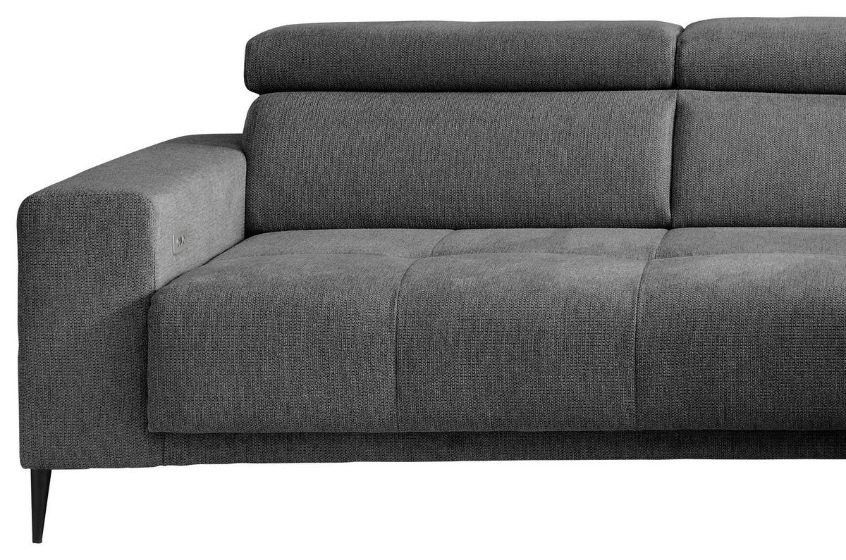 ECKSOFA INTERA Anthrazit Chenille Kopfteilverstellung, Sitzvorzug  - Anthrazit/Schwarz, KONVENTIONELL, Textil/Metall (305/225cm) - Livetastic