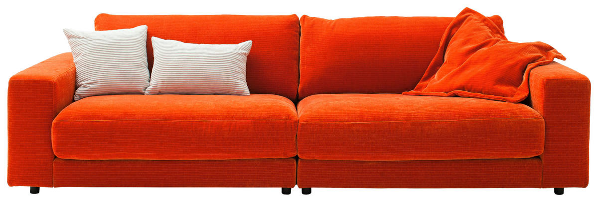 3-SITZER-SOFA in Chenille Orange  - Schwarz/Orange, Design, Kunststoff/Textil (290/86/127cm) - Lomoco