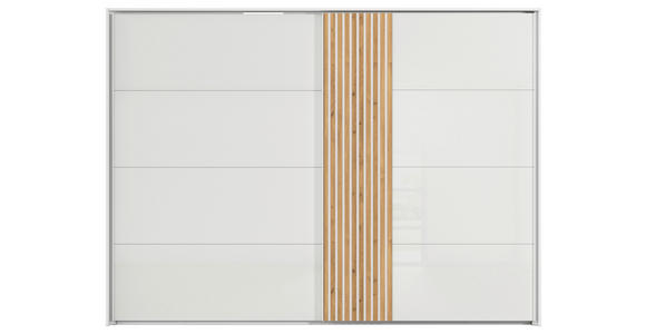 SCHWEBETÜRENSCHRANK in Weiß, Eichefarben - Eichefarben/Weiß, Design, Glas/Holzwerkstoff (301/223/68cm) - Novel