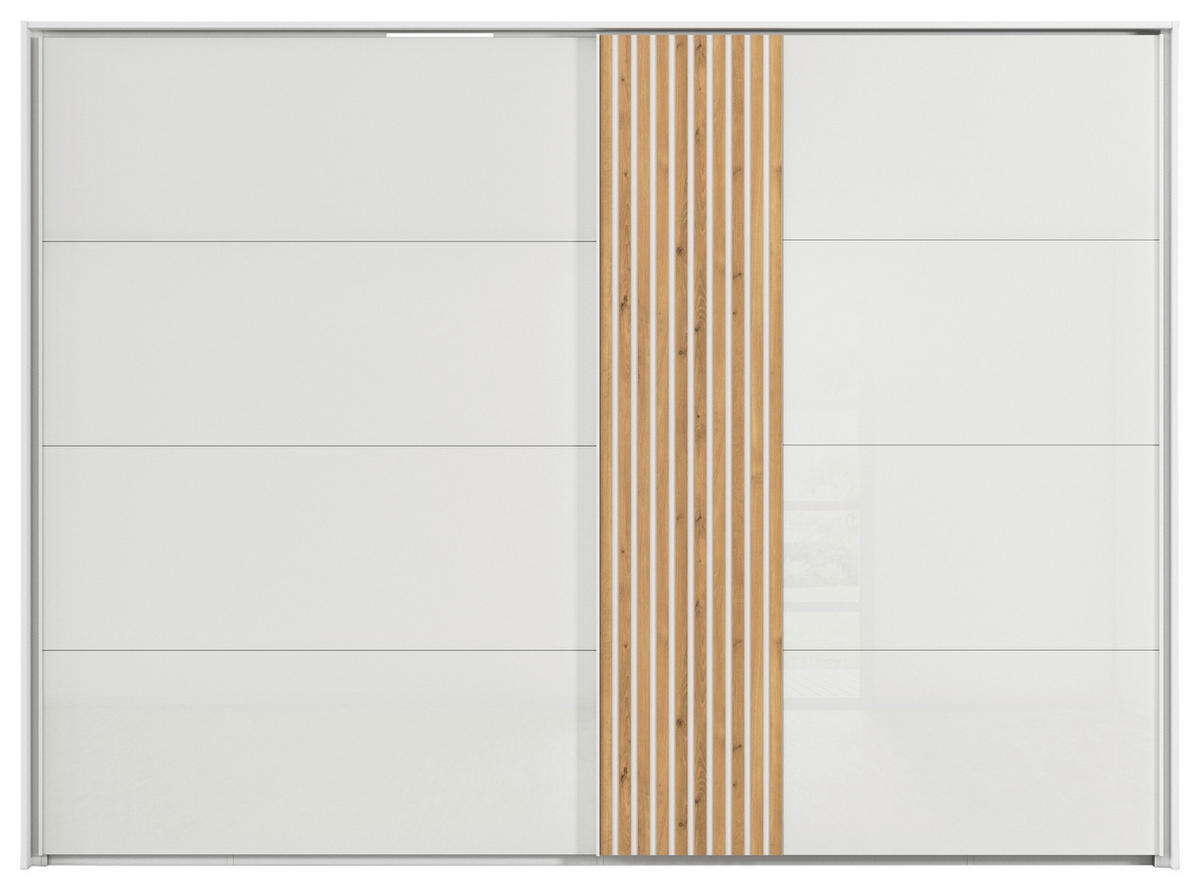 SCHWEBETÜRENSCHRANK  in Weiß, Eichefarben  - Eichefarben/Weiß, Design, Glas/Holzwerkstoff (301/223/68cm) - Novel