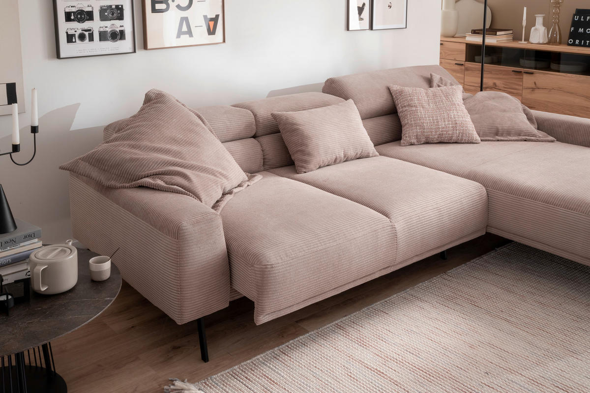 ECKSOFA  in Cord Taupe  293/215-217 cm  - Taupe/Schwarz, Design, Textil/Metall (293/215-217cm) - Schöner Wohnen
