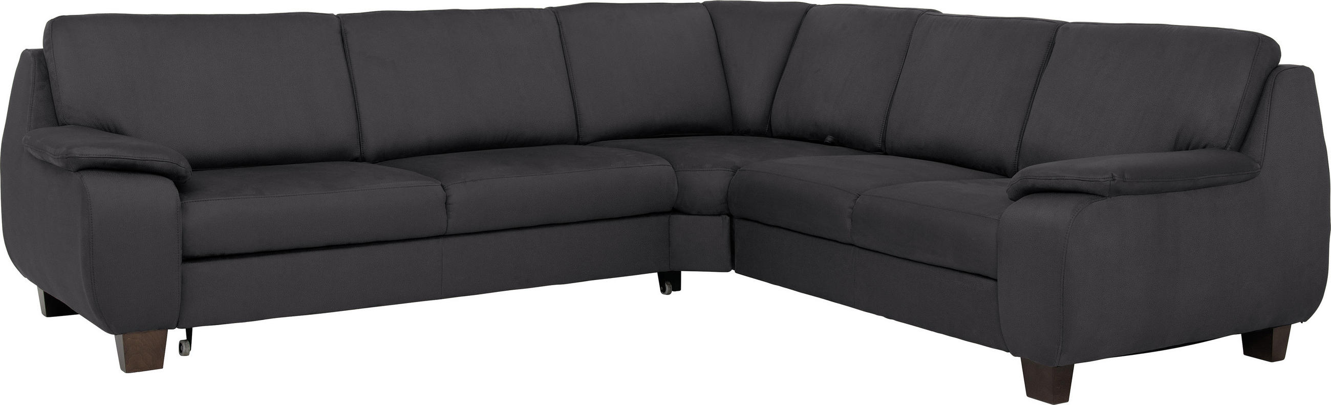 ECKSOFA Schieferfarben Flachgewebe  - Schieferfarben/Dunkelbraun, KONVENTIONELL, Holz/Textil (274/244cm) - Beldomo System
