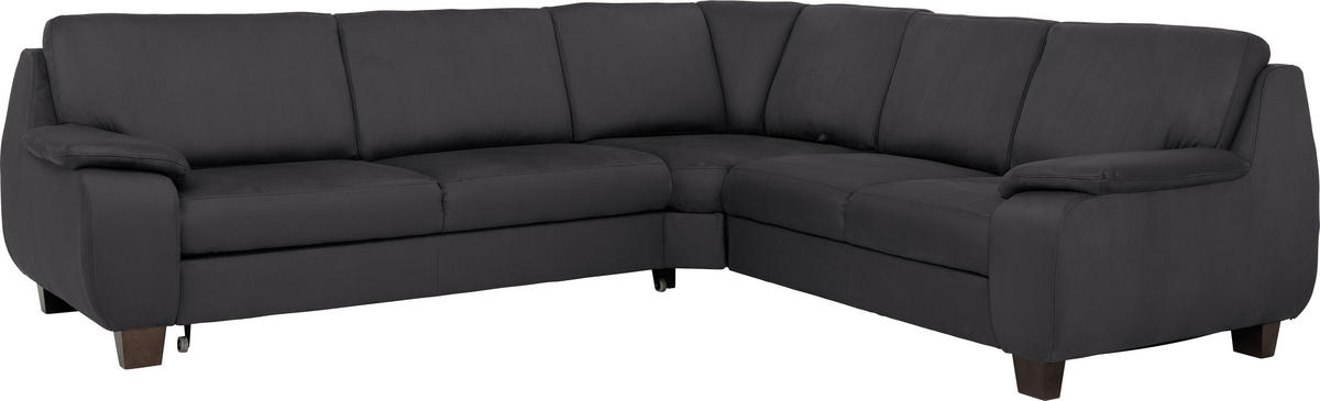 ECKSOFA Schieferfarben Flachgewebe  - Schieferfarben/Dunkelbraun, KONVENTIONELL, Holz/Textil (274/244cm) - Beldomo System