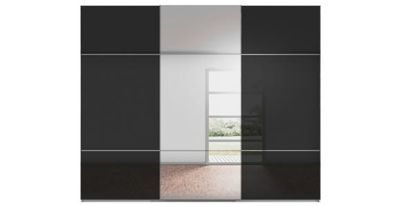 SCHWEBETÜRENSCHRANK 301/223/68 cm 3-türig Grau, Schwarz - Chromfarben/Schwarz, KONVENTIONELL, Glas/Holzwerkstoff (301/223/68cm) - Novel