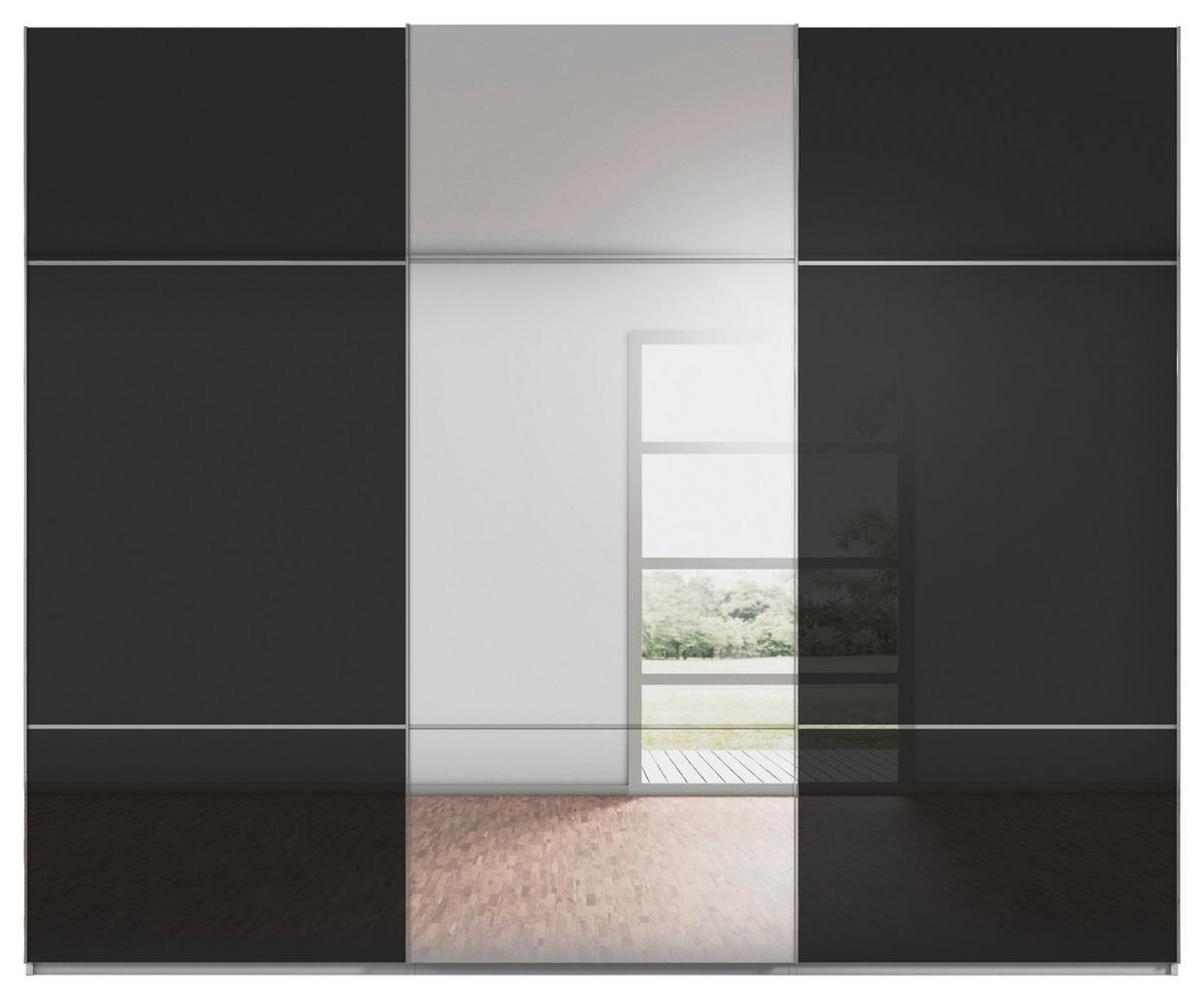 SCHWEBETÜRENSCHRANK in Grau, Schwarz  - Chromfarben/Schwarz, Konventionell, Glas/Holzwerkstoff (242/223/68cm) - Novel
