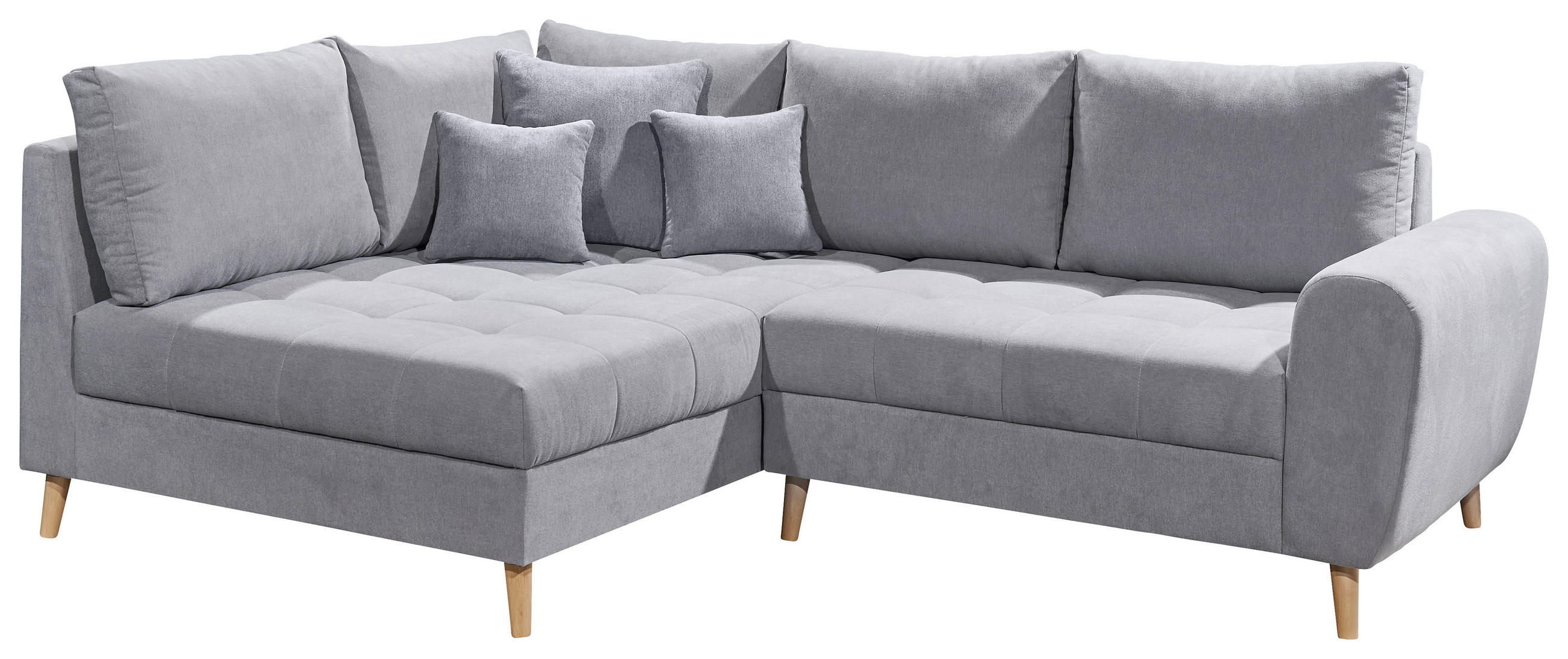 Ecksofa mit Holzfüßen + Zierkissen Alice, Webstoff