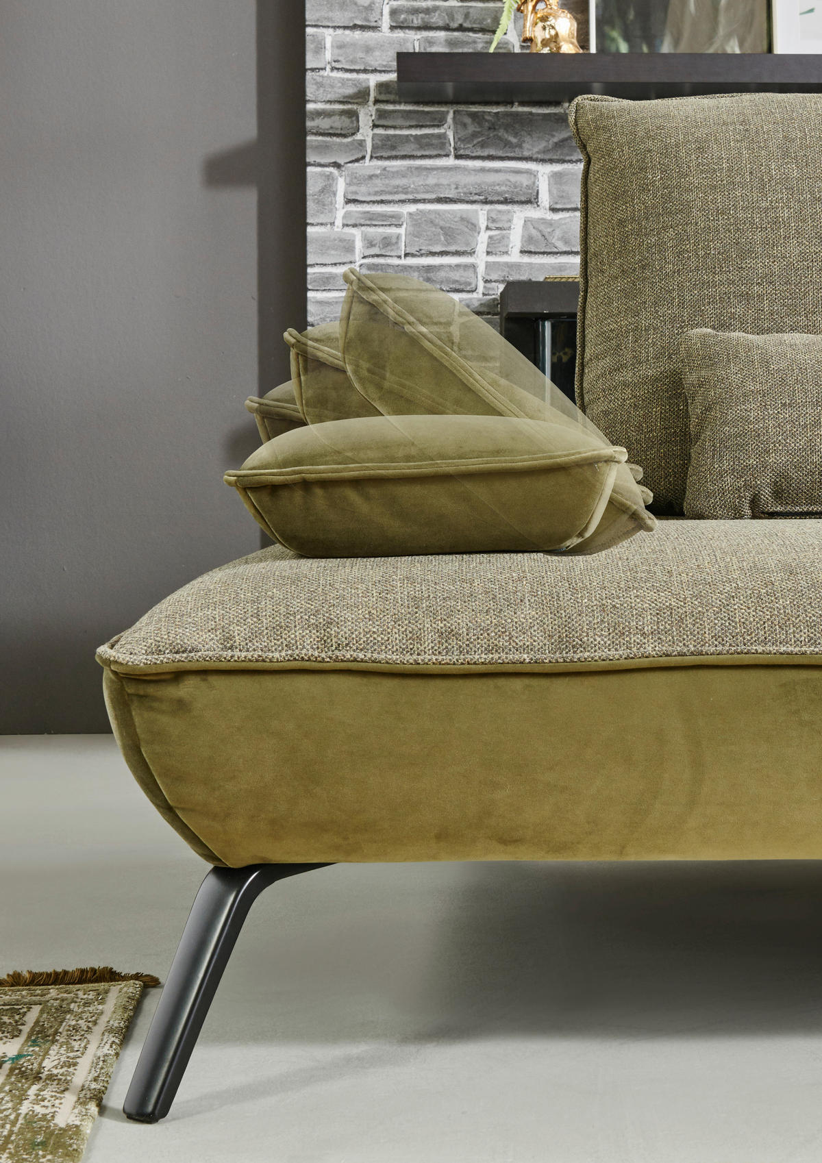 ECKSOFA in Flachgewebe Olivgrün  - Schwarz/Olivgrün, Design, Textil/Metall (310/250cm) - Moderano