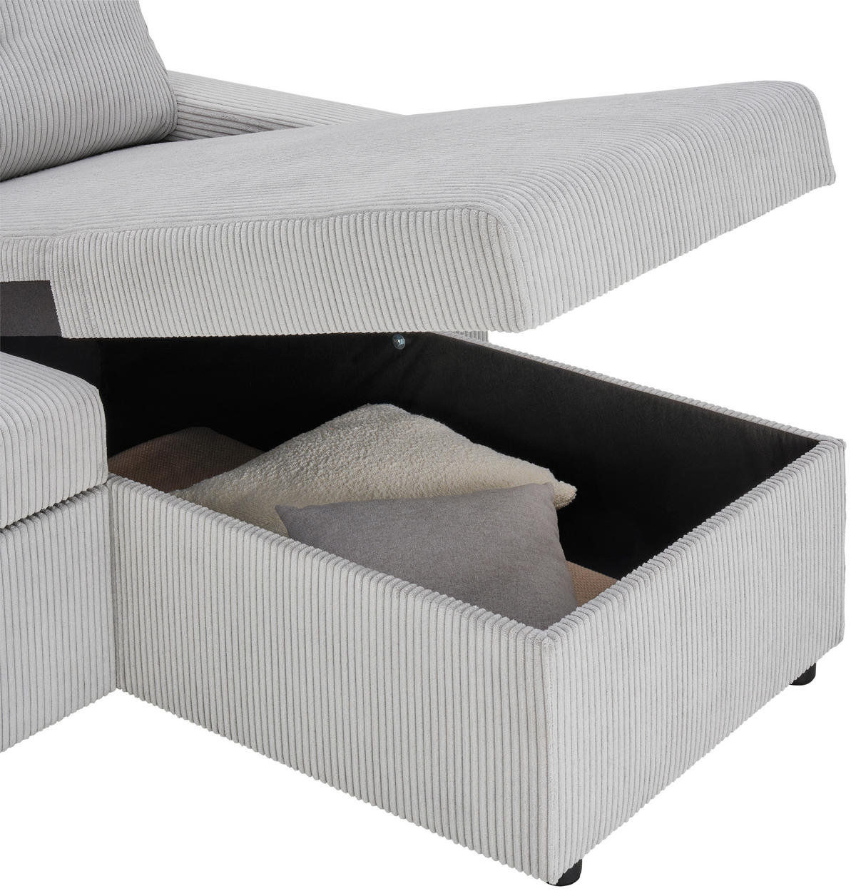 ECKSOFA Hellgrau Cord  - Hellgrau/Schwarz, KONVENTIONELL, Kunststoff/Textil (218/155cm) - Ti'me
