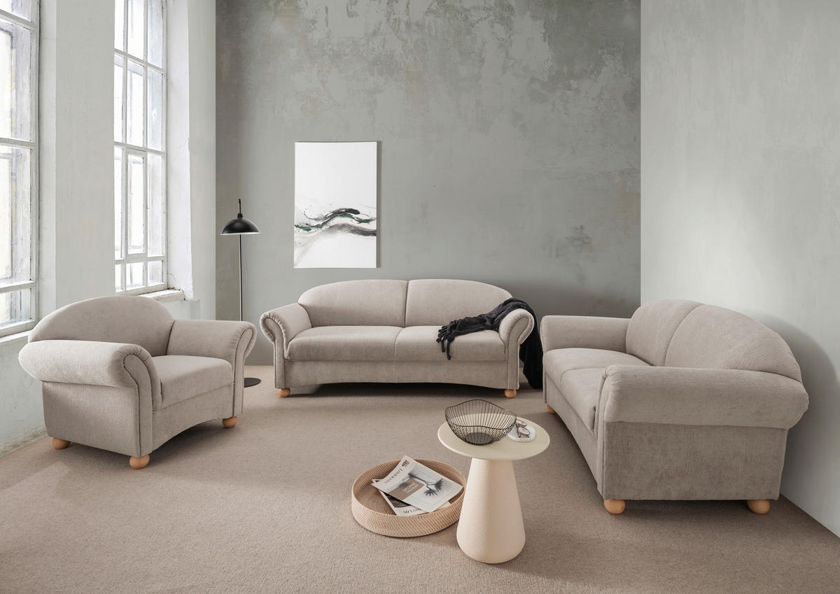 2,5-SITZER Mikrofaser Taupe  - Taupe/Wildeiche, KONVENTIONELL, Holz/Textil (198/84/80cm) - Livetastic