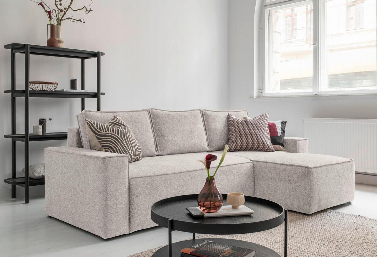 ECKSOFA in Beige  - Weiss/Beige, Design, Kunststoff/Textil (250/156cm) - MID.YOU