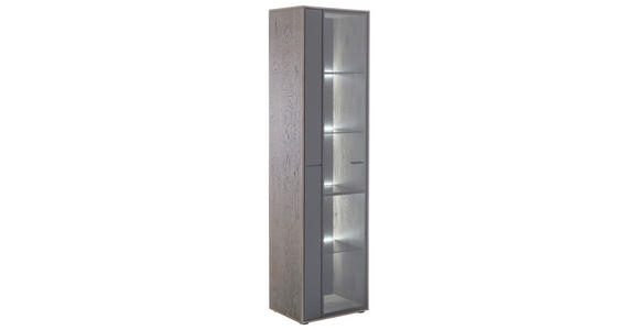 VITRINE  in furniert Eiche Schwarz, Eichefarben - Eichefarben/Anthrazit, Design, Glas/Holz (50/190/37cm) - Novel