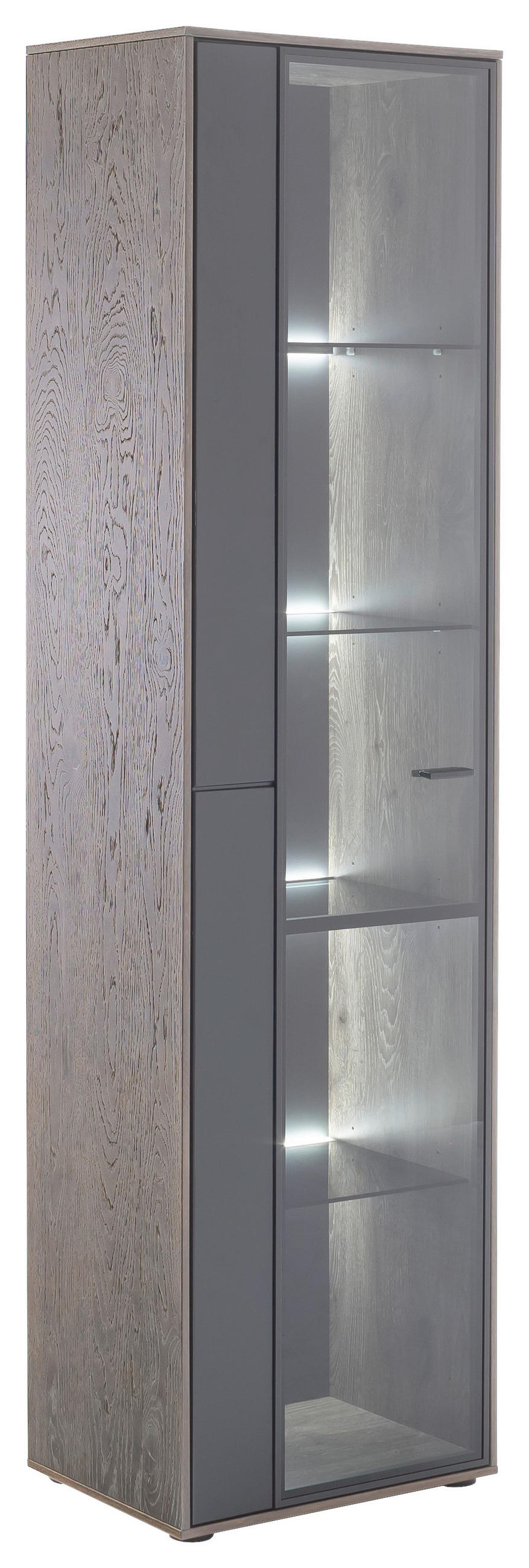 VITRINE  in furniert Eiche Schwarz, Eichefarben - Eichefarben/Anthrazit, Design, Glas/Holz (50/190/37cm) - Novel