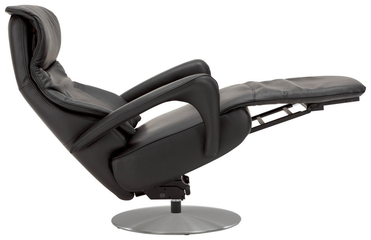 RELAXSESSEL in Leder Schwarz  - Edelstahlfarben/Schwarz, Design, Leder/Metall (75/117/88cm) - Dieter Knoll